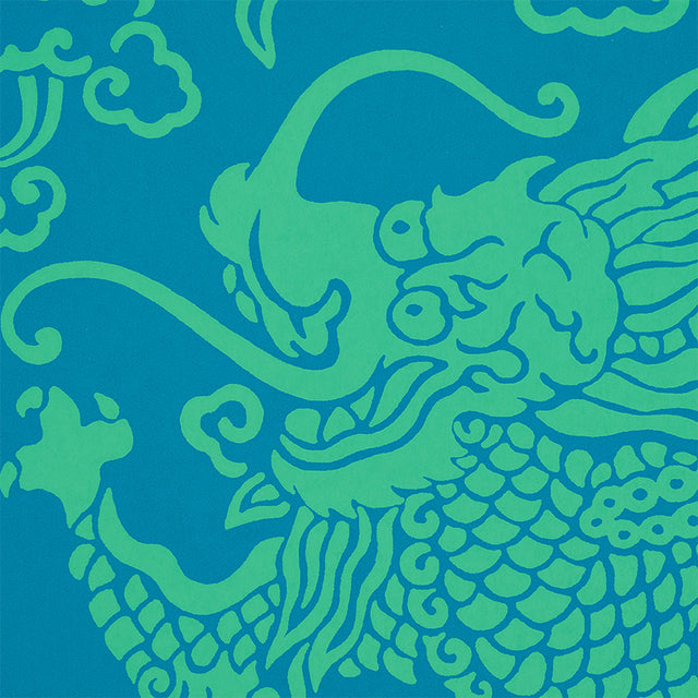Ruan Dragon Damask Peacock by Schumacher Art Deco Chinoiserie Wallpaper – Schumacher 5010882