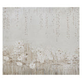Ethereal water garden mural wallpaper with lily pads, lotuses, and wispy vines in blush tones by Colette Cosentino for Schumacher.