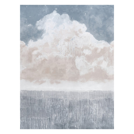 Sirene Panel Set mural by Colette Cosentino for Schumacher, dusk colorway, abstract sky and sea design, installed in a bedroom setting.