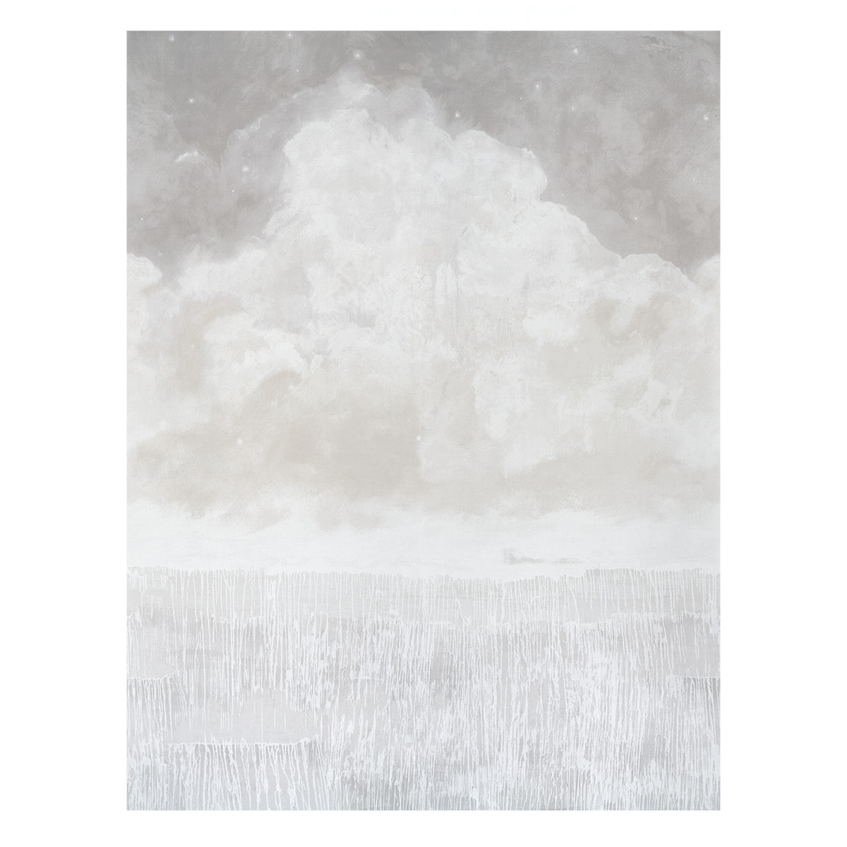 Sirene Panel Set by Colette Cosentino for Schumacher. Atmospheric mural wallpaper in opal colorway with abstract cloud and sea design.