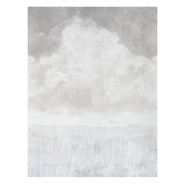 Sirene Panel Set by Colette Cosentino for Schumacher. Atmospheric mural wallpaper in opal colorway with abstract cloud and sea design.