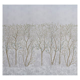 Brindille Golden Accented Panel Set wallpaper by Colette Cosentino for Schumacher, featuring a dreamy forest scene in dove and gold tones.