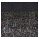 Brindille Golden Accented Panel Set by Colette Cosentino for Schumacher. Dark, moody forest mural with golden accents and intricate tree details.