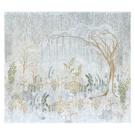 BISOU PANEL SET mural by Colette Cosentino for Schumacher, featuring a dreamy weeping willow and botanical landscape in mineral tones.