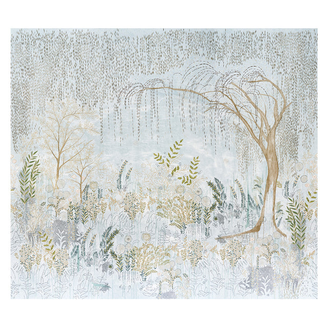 BISOU PANEL SET mural by Colette Cosentino for Schumacher, featuring a dreamy weeping willow and botanical landscape in mineral tones.