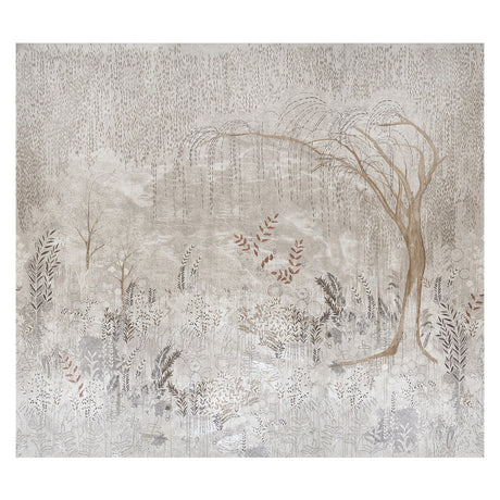 BISOU PANEL SET mural wallpaper in Tin by Colette Cosentino for Schumacher, featuring a dreamy weeping willow landscape in soft neutral tones.