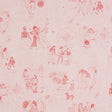 Toile de Femmes wallpaper in Poppy by Peg Norriss for Schumacher, featuring whimsical line drawings of women in various activities on a pink background.