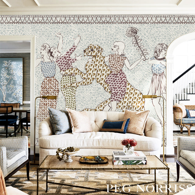 The Golden Age Panel Set Cyan Multi by Peg Norriss Whimsical Scenic Wall Mural – Schumacher 5011090