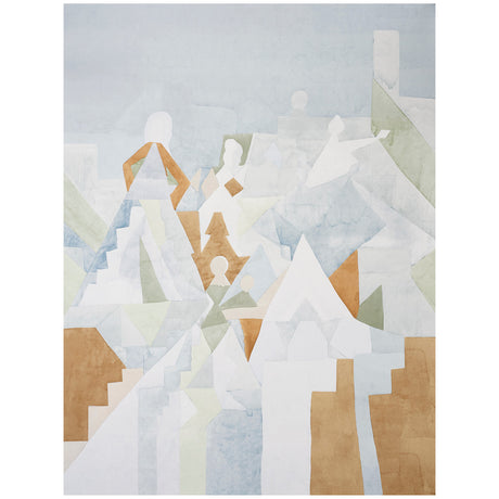 STEPS PANEL SET wallpaper by Peg Norriss for Schumacher, featuring an abstract geometric pattern in sky blue and saddle brown tones.