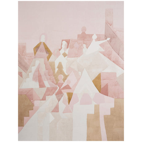 STEPS PANEL SET by Peg Norriss for Schumacher in Rose & Camel, abstract geometric wall mural with pink and camel tones