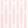 Fern Pink by Molly Mahon for Schumacher. Graphic hand block print inspired by English countryside foliage, shown in pink on white.