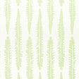Fern Sage by Molly Mahon for Schumacher – graphic botanical wallpaper in a hand block print style, shown in light green on white.