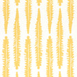 FERN wallpaper in Mustard by Molly Mahon for Schumacher, featuring a hand block print-inspired yellow fern pattern on white background.