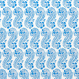 LANI by Molly Mahon for Schumacher. Blue paisley and botanical block print wallpaper on white background.
