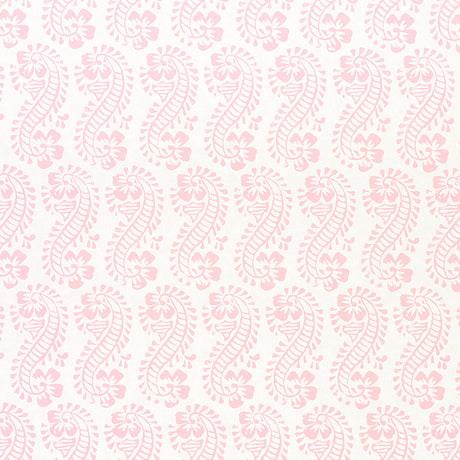 LANI by Molly Mahon for Schumacher. Pink paisley and botanical block print wallpaper in a lighthearted, tropical-inspired design.
