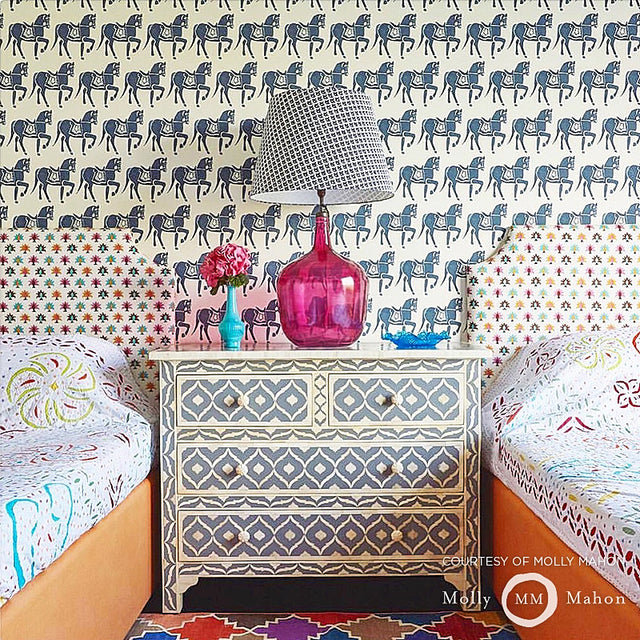 Marwari Horse Navy by Molly Mahon Whimsical Horse Wallpaper – Schumacher 5011130