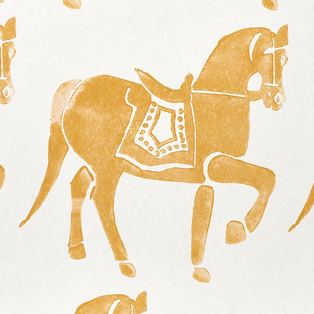 Marwari Horse Mustard by Molly Mahon Whimsical Rajasthani Horse Wallpaper – Schumacher 5011131