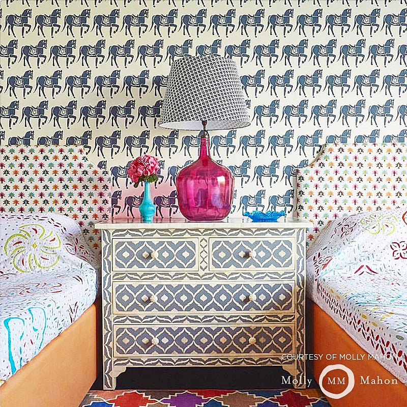 Marwari Horse Mustard by Molly Mahon Whimsical Rajasthani Horse Wallpaper – Schumacher 5011131