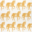 Marwari Horse wallpaper in mustard by Molly Mahon for Schumacher, featuring whimsical Rajasthani-inspired horse motifs in a traditional block print style.