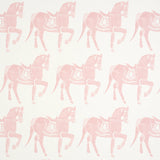 Marwari Horse wallpaper in pink by Molly Mahon for Schumacher, featuring whimsical horses inspired by traditional Indian block prints.
