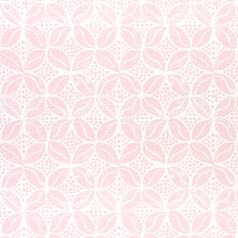 COFFEE BEAN wallpaper in pink by Molly Mahon for Schumacher, featuring a playful coffee bean motif in a hand block print style.