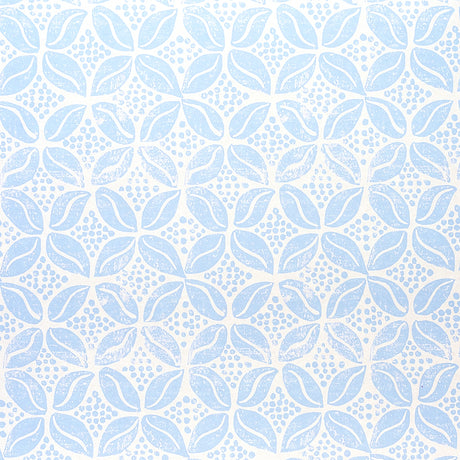 COFFEE BEAN wallpaper in Sky by Molly Mahon for Schumacher, a playful blue and white hand block print pattern inspired by the Arab coffee bean motif.
