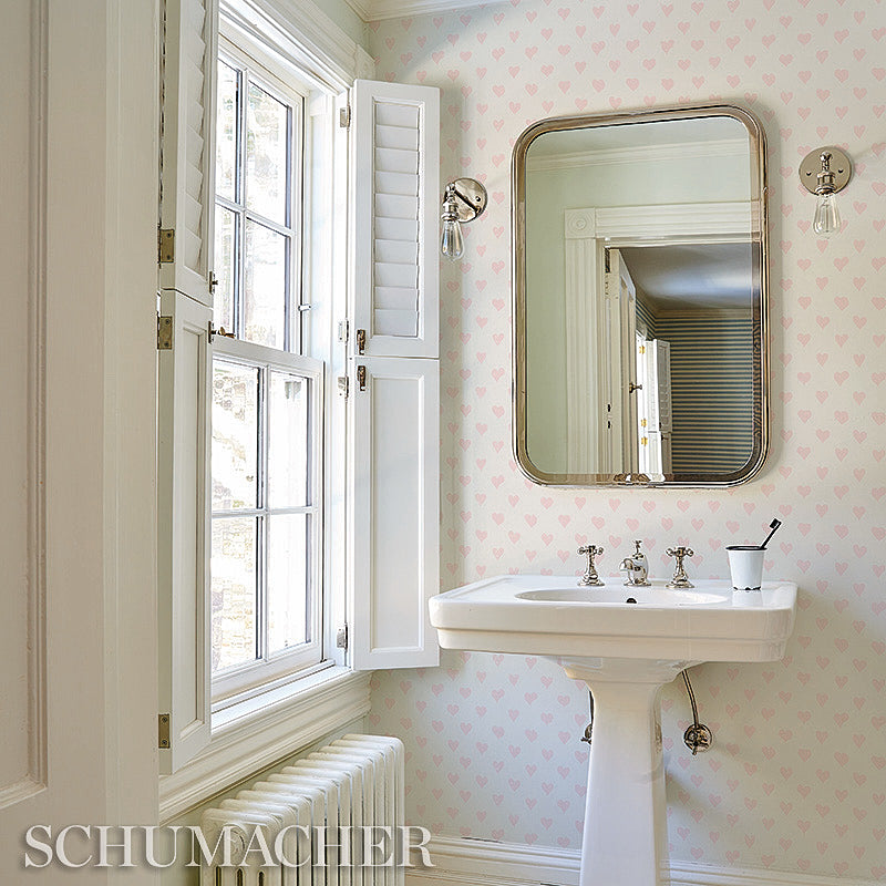 Hearts Pink by Molly Mahon Whimsical Heart Wallpaper – Schumacher 5011160
