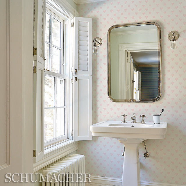 Hearts Pink by Molly Mahon Whimsical Heart Wallpaper – Schumacher 5011160