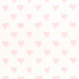 Hearts Pink by Molly Mahon for Schumacher, a charming wallpaper featuring a hand-printed heart motif in soft pink on white.