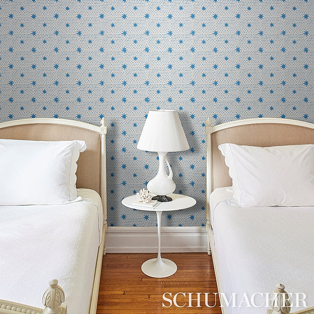 Spot & Star Blue by Molly Mahon Digital Print Wallpaper – Schumacher 5011170