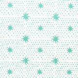Spot & Star wallpaper in Seaglass by Molly Mahon for Schumacher, featuring a playful dot and star pattern in teal on white.
