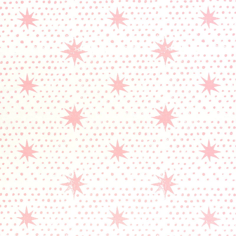 Spot & Star pink wallpaper by Molly Mahon for Schumacher, featuring a playful dot and star pattern in pink on white background.