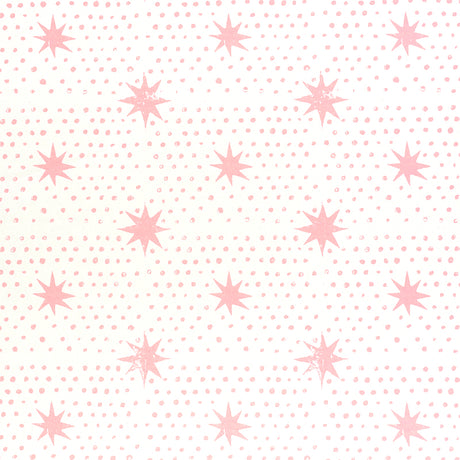 Spot & Star pink wallpaper by Molly Mahon for Schumacher, featuring a playful dot and star pattern in pink on white background.