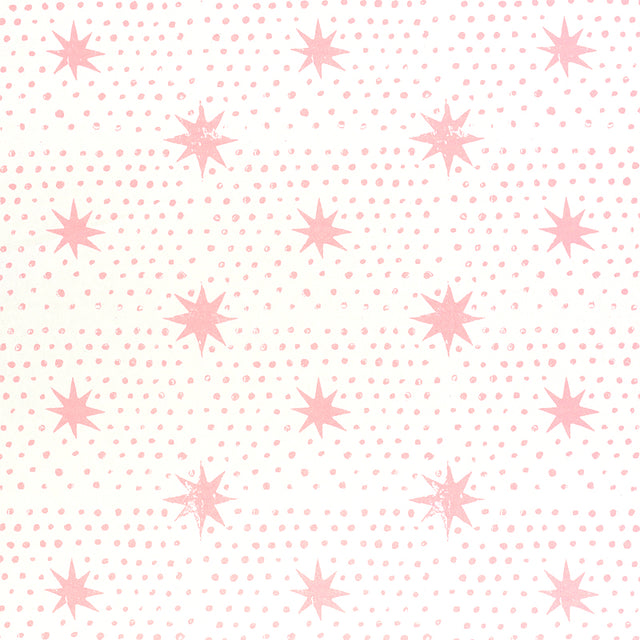 Spot & Star pink wallpaper by Molly Mahon for Schumacher, featuring a playful dot and star pattern in pink on white background.