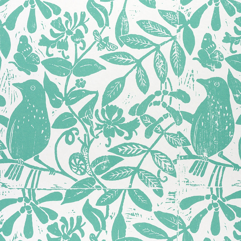Bird & Bee Seaglass by Molly Mahon Botanical Wallpaper – Schumacher 5011192
