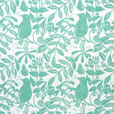 Bird & Bee Seaglass wallpaper by Molly Mahon for Schumacher. Hand block print style with birds, bees, and botanical motifs in green on white.