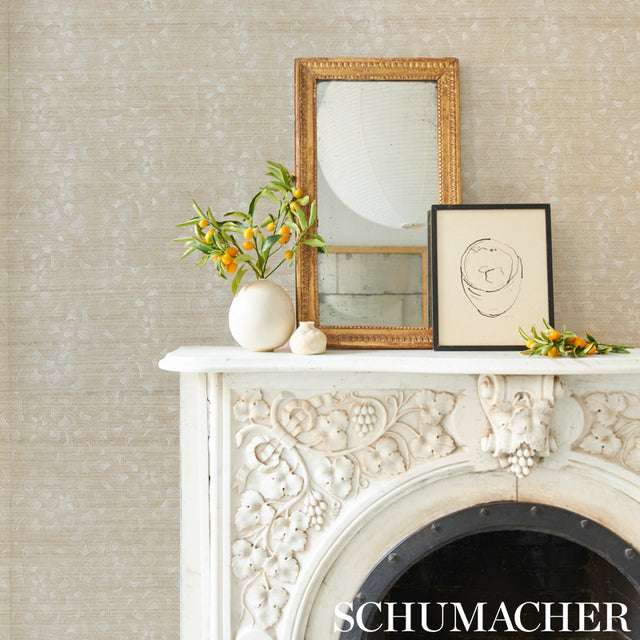 Lotus Embroidery Sisal Ivory by Schumacher Embroidered Floral Wallpaper – Schumacher 5011210
