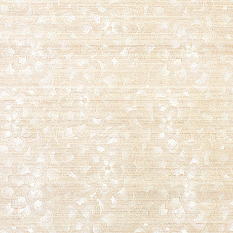 Lotus Embroidery Sisal wallpaper in ivory, featuring stylized embroidered floral patterns on a sisal background.
