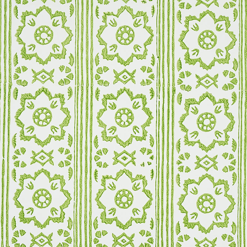 Sunda Hand Blocked Print Leaf by Schumacher Green Geometric Floral Wallpaper – Schumacher 5011220