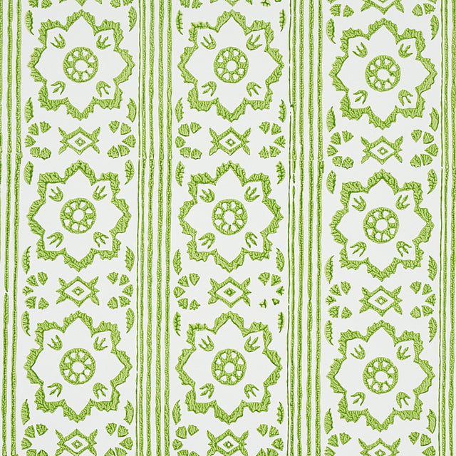 Sunda Hand Blocked Print Leaf by Schumacher Green Geometric Floral Wallpaper – Schumacher 5011220