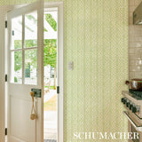 Sunda Hand Blocked Print Leaf by Schumacher Green Geometric Floral Wallpaper – Schumacher 5011220