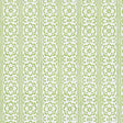 Sunda Hand Blocked Print wallpaper in Leaf by Schumacher, a green and white geometric floral block print pattern shown in a kitchen interior.