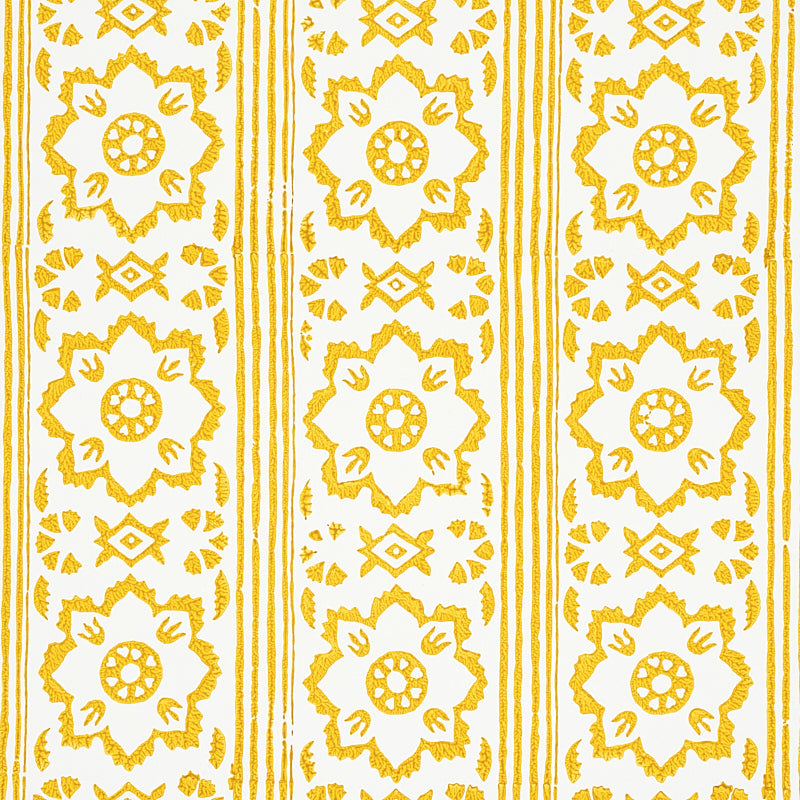 Sunda Hand Blocked Print Yellow by Schumacher Geometric Medallion Stripe Wallpaper – Schumacher 5011222