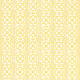 Sunda Hand Blocked Print wallpaper in yellow, featuring a geometric medallion and stripe pattern, handprinted for depth and dimension.