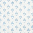 Dahlia Hand Blocked Print wallpaper in blue, featuring a simple floral motif hand printed with traditional block printing techniques.