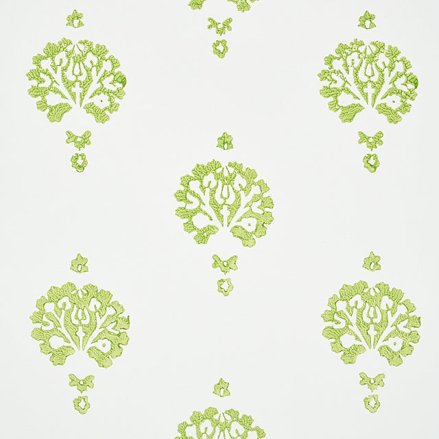 Dahlia Hand Blocked Print Leaf Green by Schumacher Hand Blocked Floral Wallpaper – Schumacher 5011231