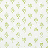 Dahlia Hand Blocked Print wallpaper in Leaf green, a hand-printed floral motif on white background by Schumacher.