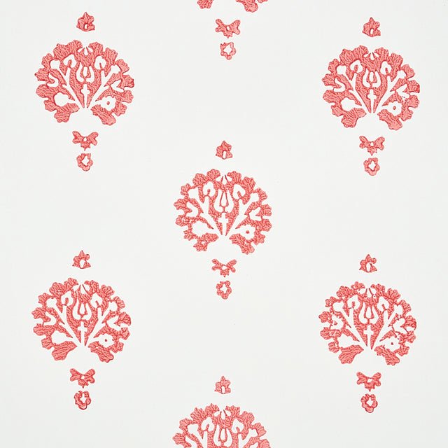 Dahlia Hand Blocked Print Red by Schumacher Traditional Floral Wallpaper – Schumacher 5011232