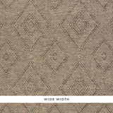TORTOLA PAPERWEAVE in Carbon by Schumacher. Diamond pattern woven wallcovering in a neutral and black colorway, shown in a styled bedroom and close-up detail.