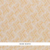 Ashberg Paperweave yellow basketweave textured wallpaper by Schumacher, shown in close-up and room setting.